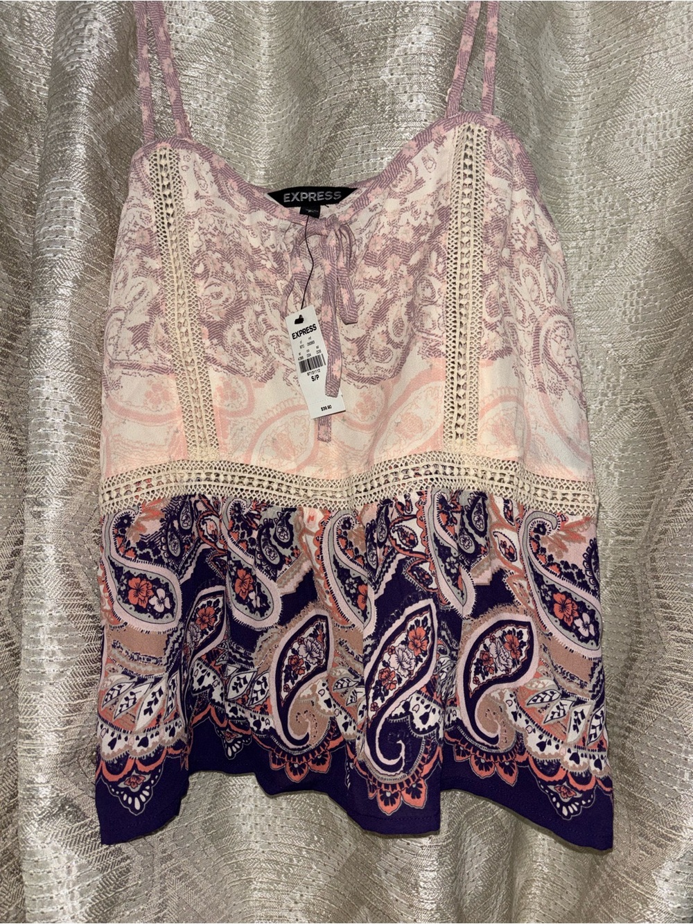 Express Pink & Purple Paisley Lace-Trim Cami
